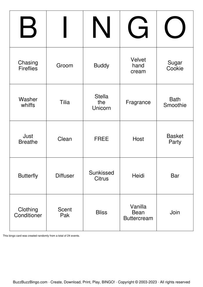 Download Free Scentsy Bingo Cards