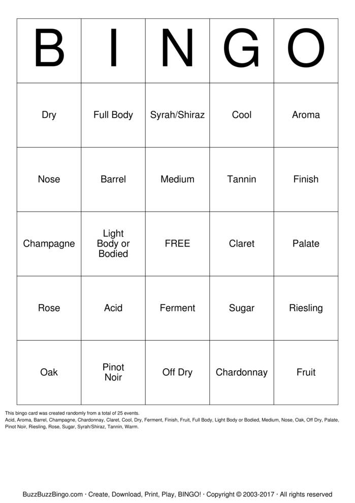 Download Free Wine-O Bingo Cards
