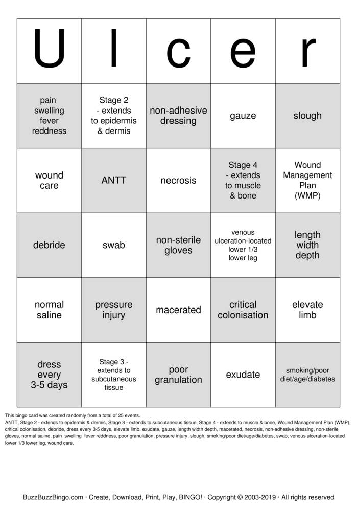 Wound care Bingo Cards to Download, Print and Customize!
