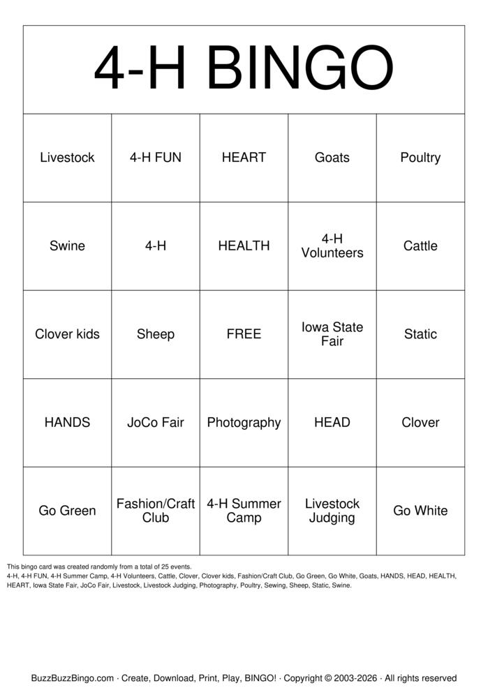 Download Free 4H Bingo Bingo Cards Download Free 4H Bingo Bingo Cards