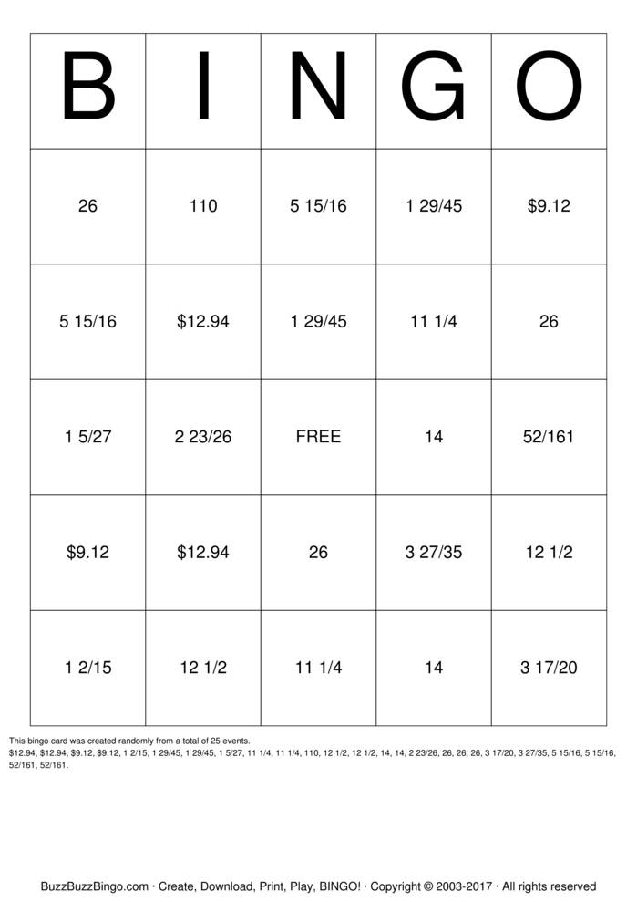 Download Free 7th grade Math Bingo Cards