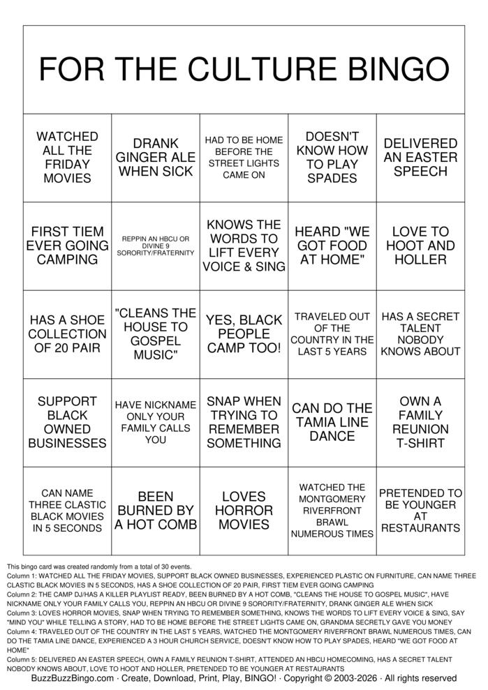Download Free Black people Bingo Cards