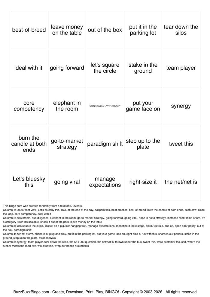 Download Free Business Buzzword Bingo Cards