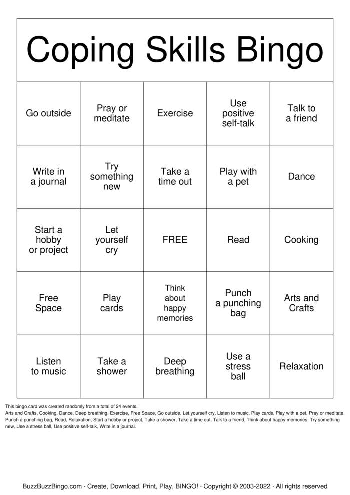 Coping Skills Bingo Cards to Download, Print and Customize!