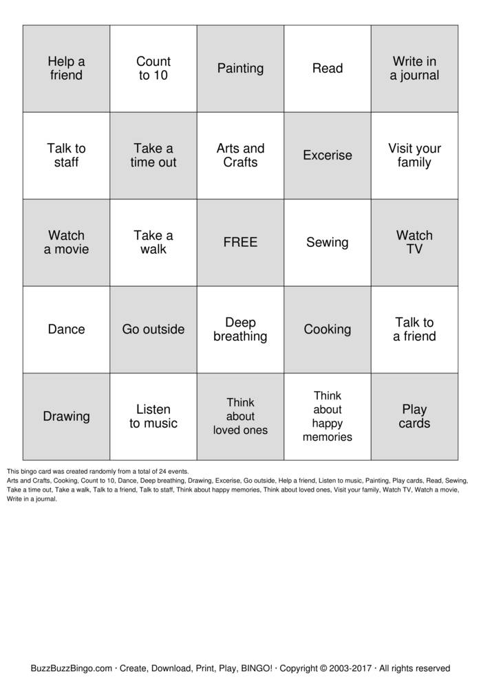 Coping Skills Bingo Cards to Download, Print and Customize!