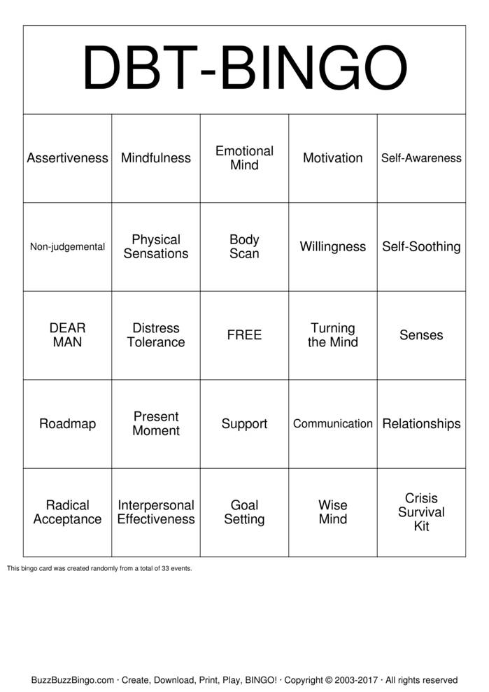Download Free DBT Bingo Bingo Cards Download Free DBT Bingo Bingo Cards