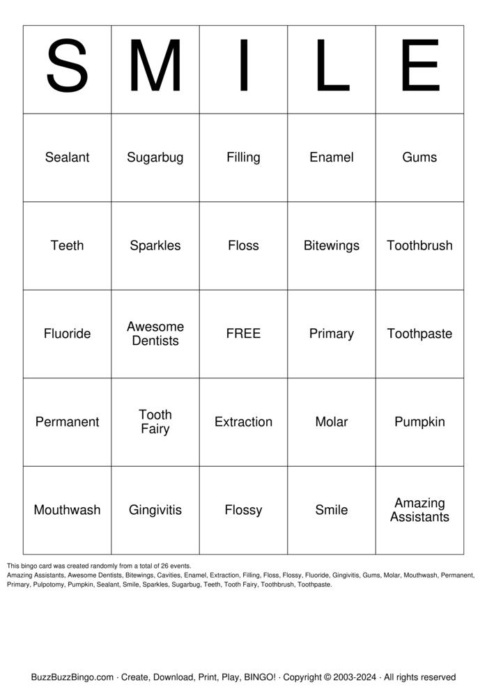 Download Free Dental Bingo Cards
