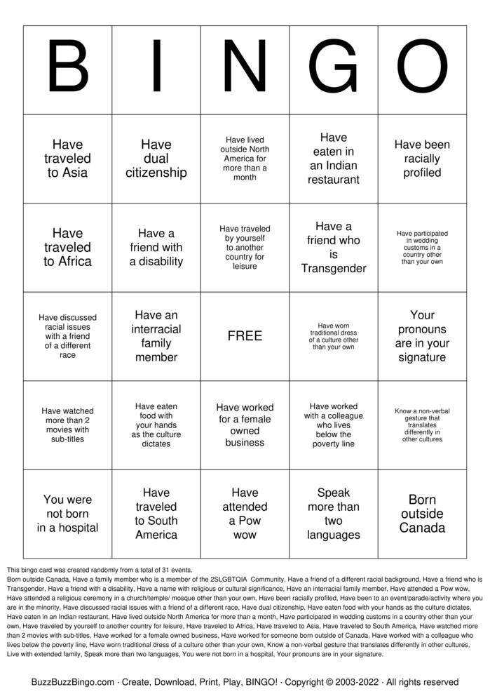 Download Free Diversity Bingo! Bingo Cards Download Free Diversity Bingo! Bingo Cards