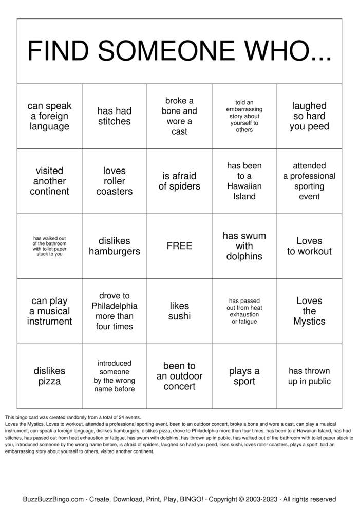 Download Free Experience Bingo Bingo Cards