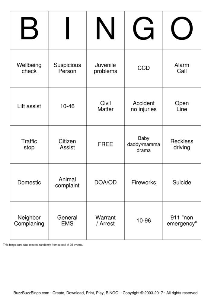 Download Free FC E911 Bingo Cards