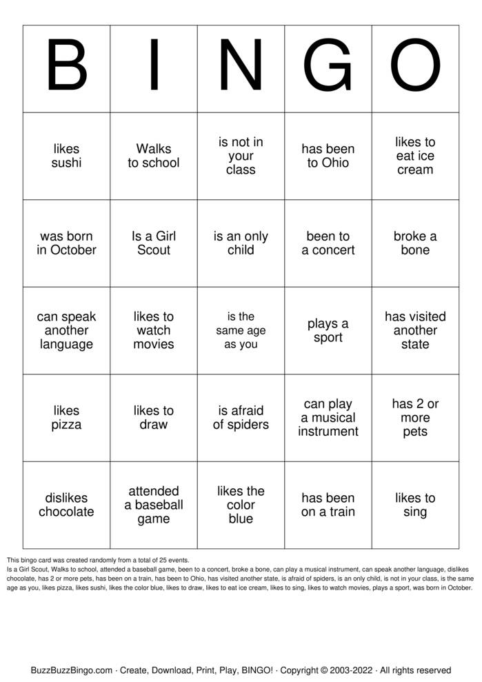 FIND A FRIEND BINGO Bingo Cards to Download, Print and Customize!