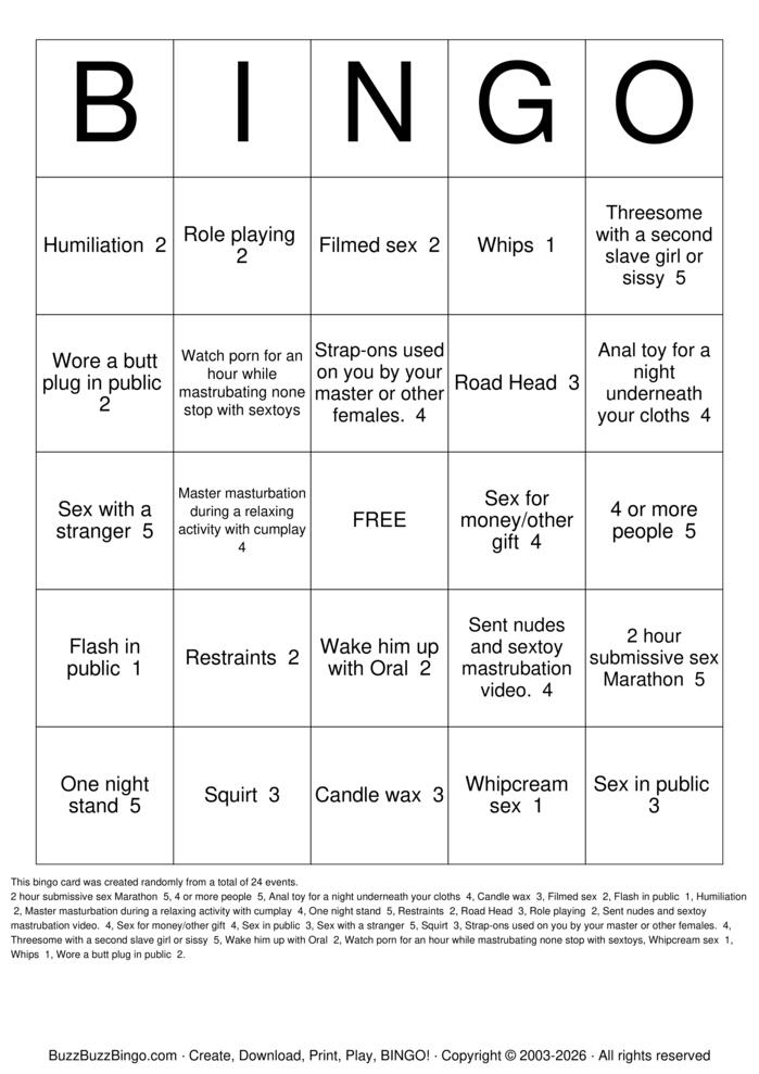 Download Free Female Sub Bingo Bingo Cards