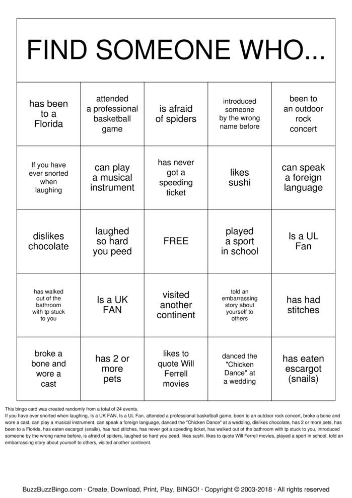 Bingo spiel zum kennenlernen