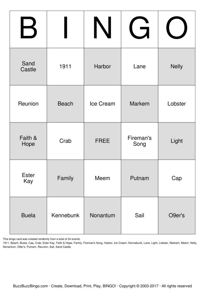 Download Free Harbor Light Family Reunion Bingo Cards Download Free Harbor Light Family Reunion Bingo Cards