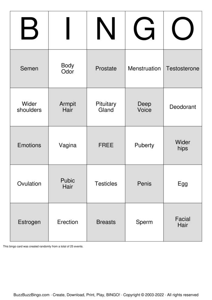 It's Puberty ! Bingo Cards to Download, Print and Customize!