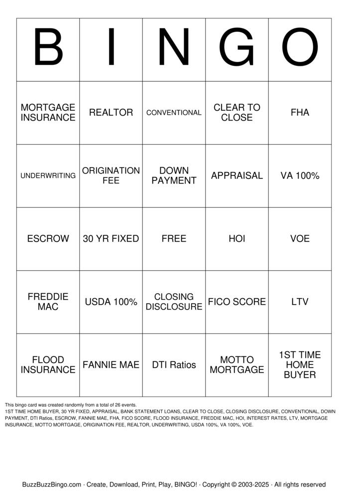 Download Free Mortgage Bingo Cards Download Free Mortgage Bingo Cards