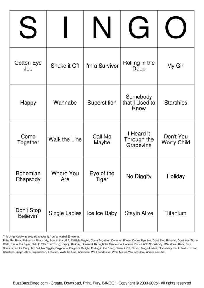 Download Free SINGO - CLASSIC Bingo Cards Download Free SINGO - CLASSIC Bingo Cards