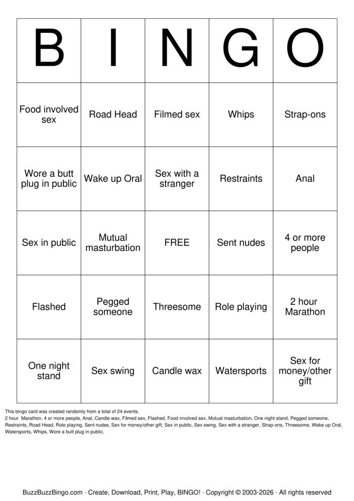 Download Free Sex Act Bingo Bingo Cards