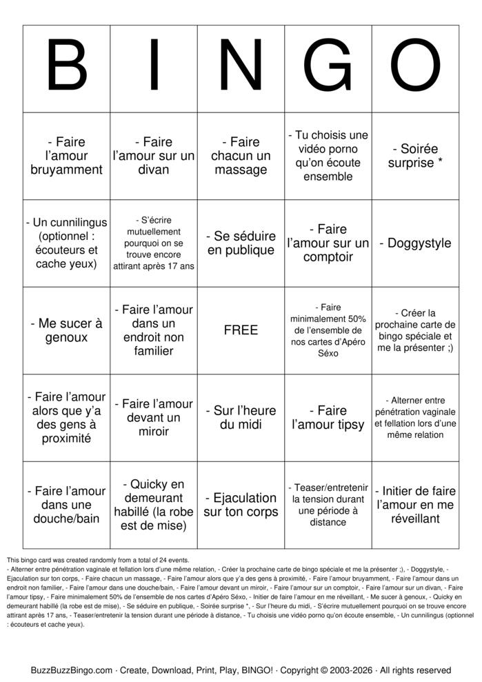 Download Free Sex Act Bingo Bingo Cards