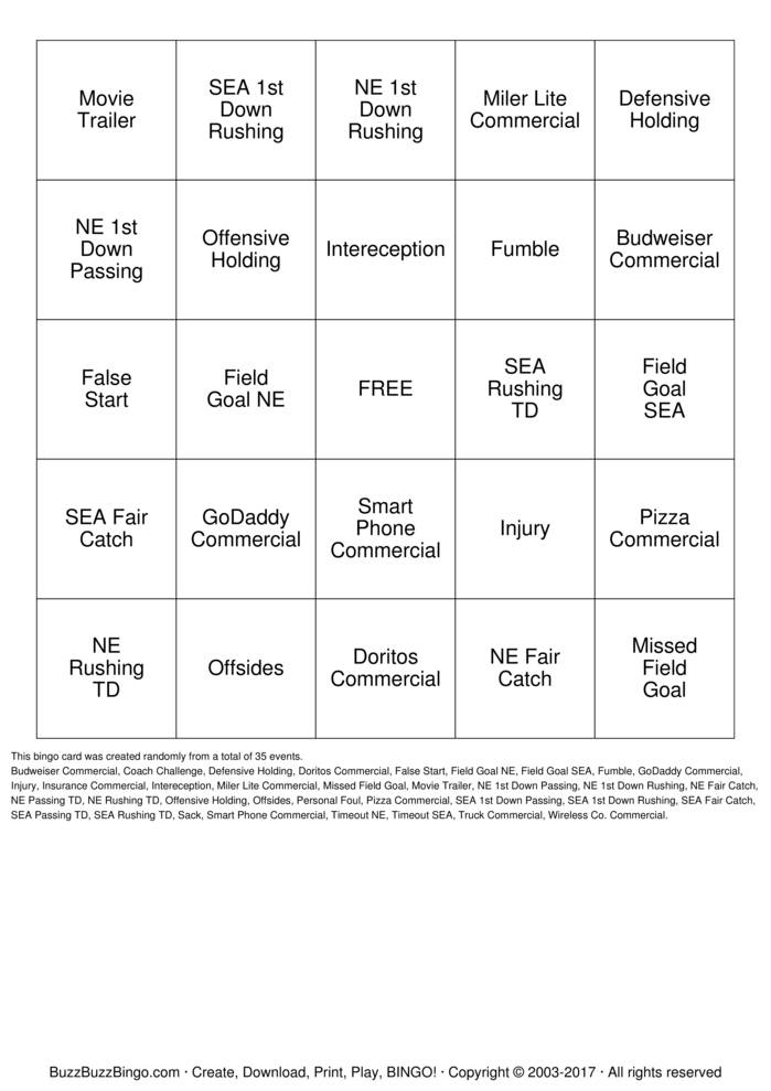 Super Bowl Bingo Bingo Cards to Download, Print and Customize!