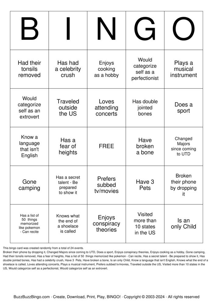 Download Free Terry Things Bingo Cards