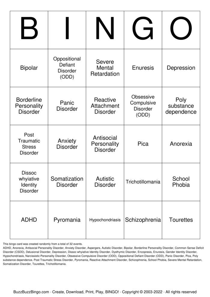 Download Free narcissistic personality Bingo Cards