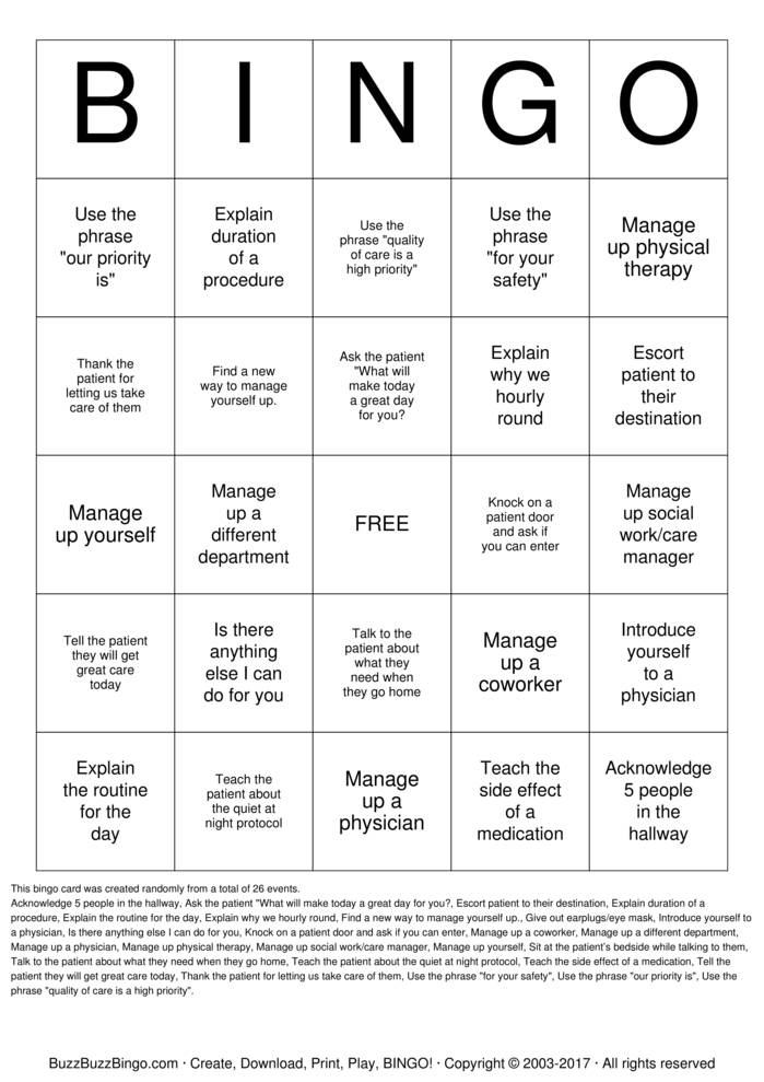 Download Free AIDET Bingo Cards