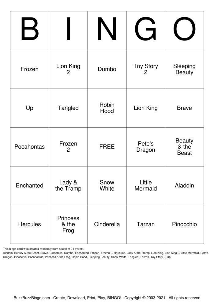 Download Free Disney Love Songs Bingo Cards Download Free Disney Love Songs Bingo Cards