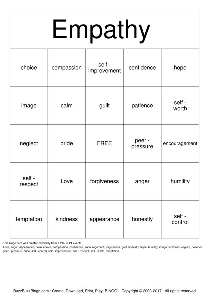 Download Free Empathy Bingo Cards