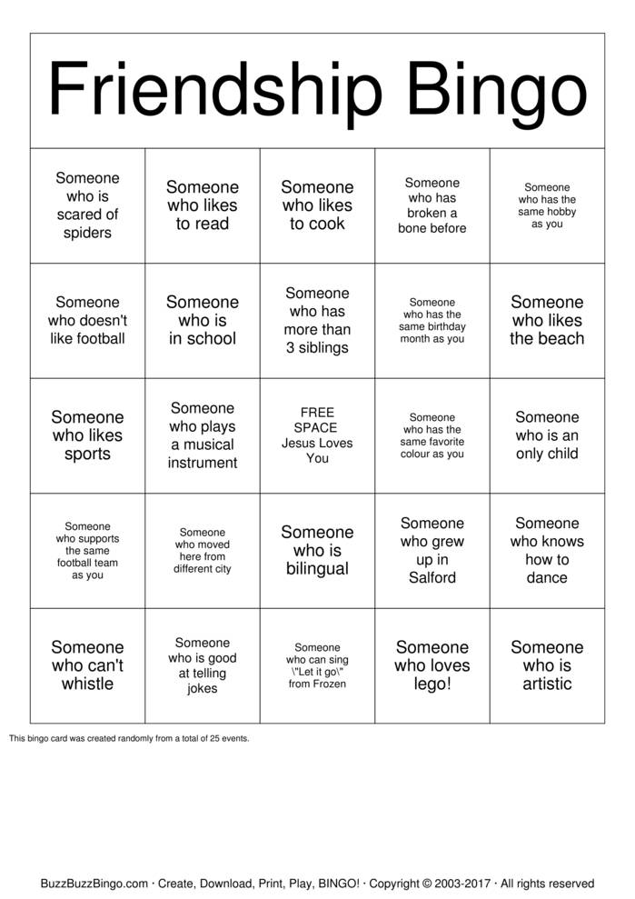 Friendship Bingo Bingo Cards to Download, Print and Customize!
