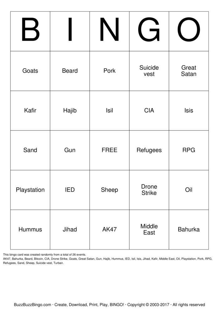 Download Free Islamic State of Iraq and the Levant Bingo Cards