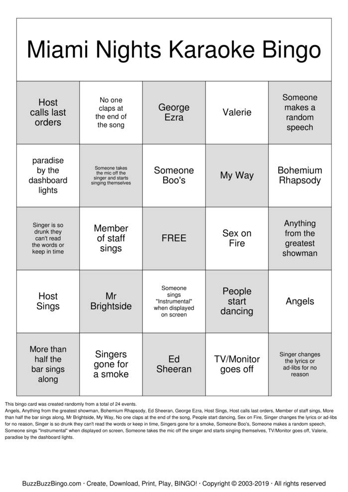Download Free KARAOKE Bingo Cards Download Free KARAOKE Bingo Cards