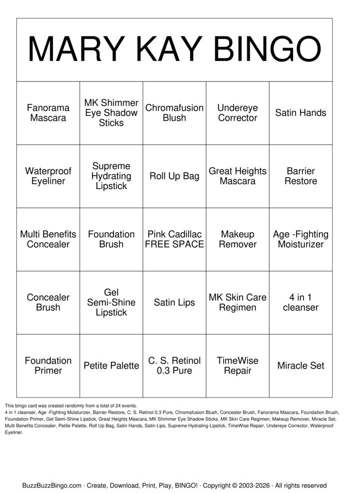 Download Free Mary Kay Bingo Bingo Cards Download Free Mary Kay Bingo Bingo Cards