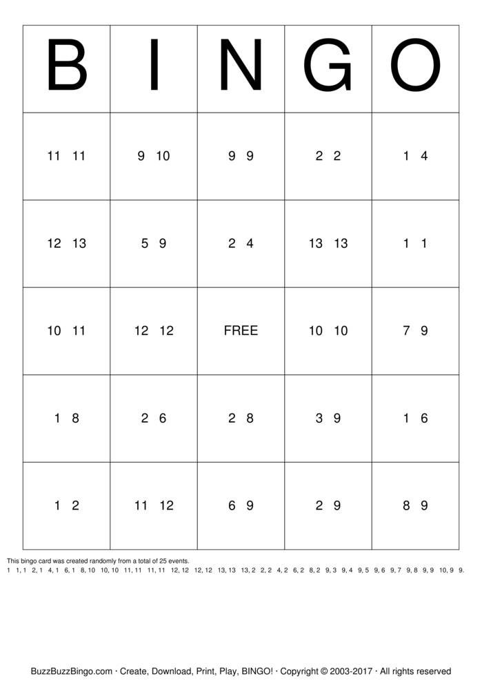 Download Free Maths Bingo Cards