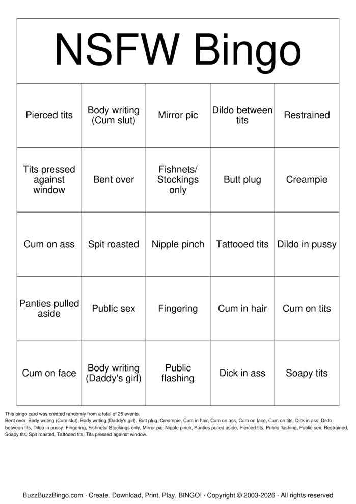 Download Free NSFW Bingo Bingo Cards Download Free NSFW Bingo Bingo Cards