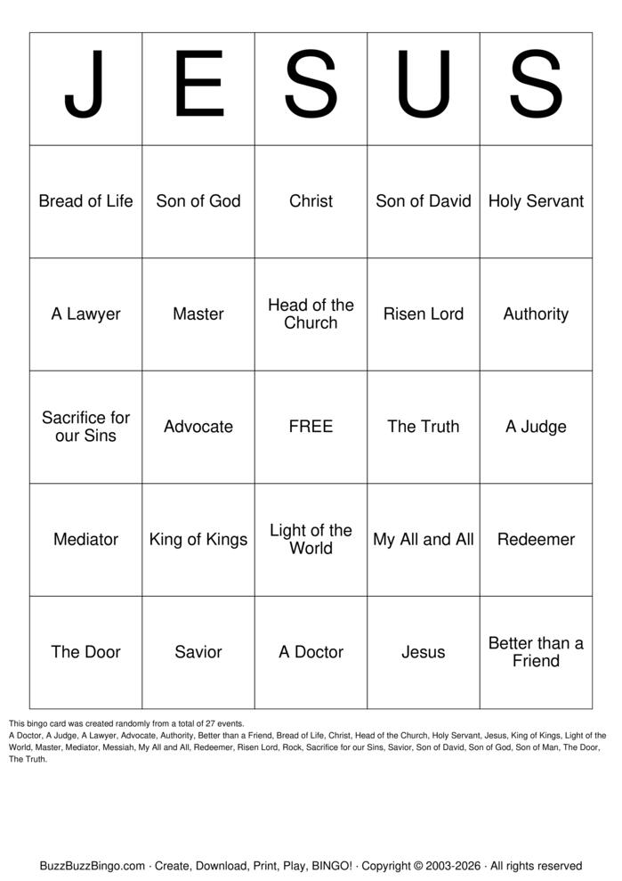 Download Free Names of Jesus Bingo Cards Download Free Names of Jesus Bingo Cards