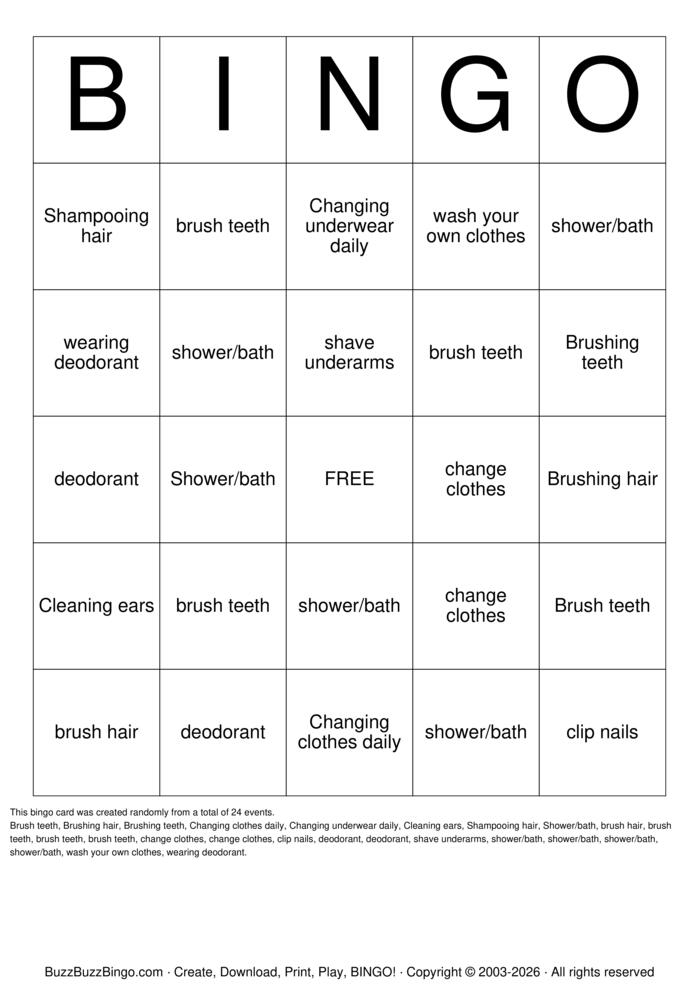Personal Hygiene Bingo Cards to Download, Print and Customize!