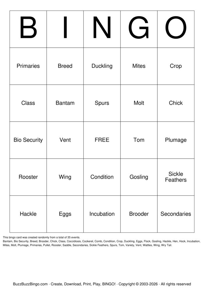 Download Free Poultry Bingo Bingo Cards Download Free Poultry Bingo Bingo Cards