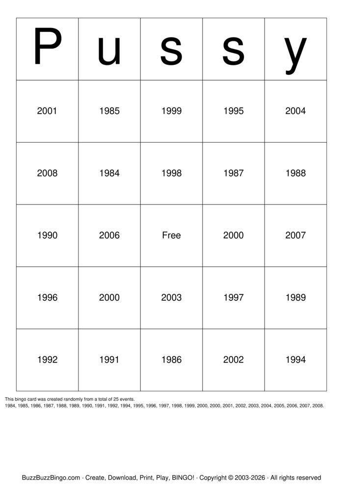 Download Free Pussy Bingo Cards Download Free Pussy Bingo Cards