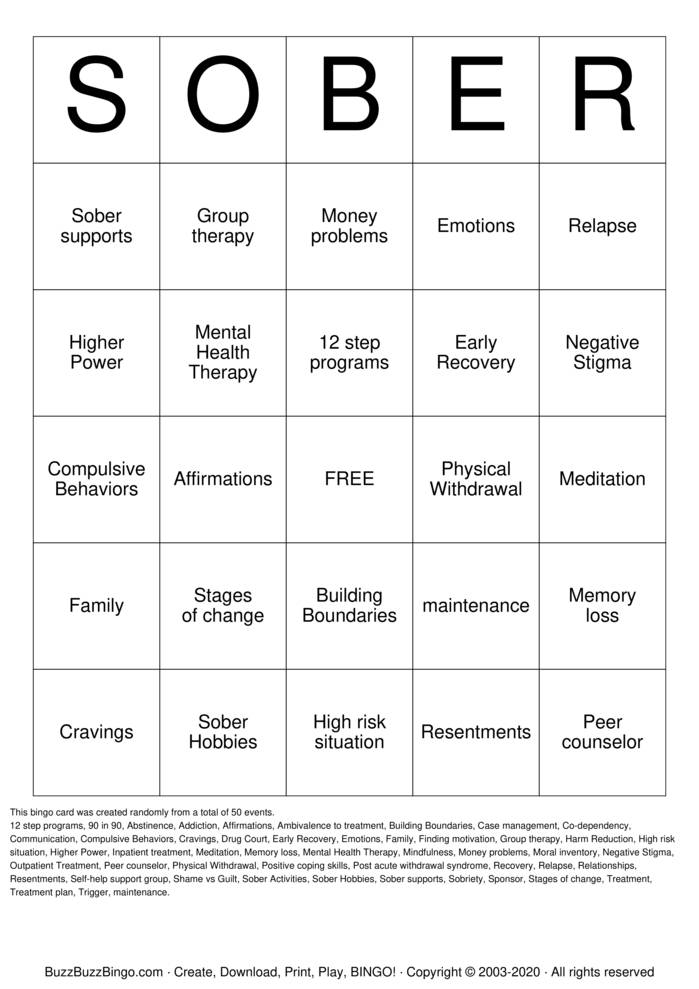 Recovery Bingo Cards to Download, Print and Customize!