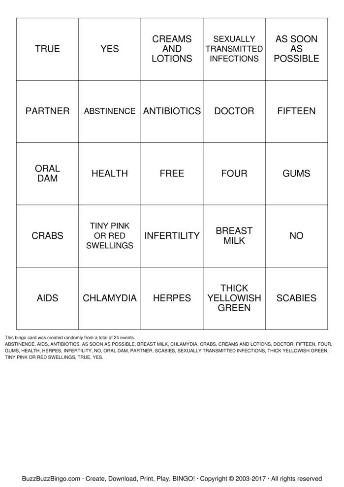 Download Free STIs BINGO Bingo Cards Download Free STIs BINGO Bingo Cards
