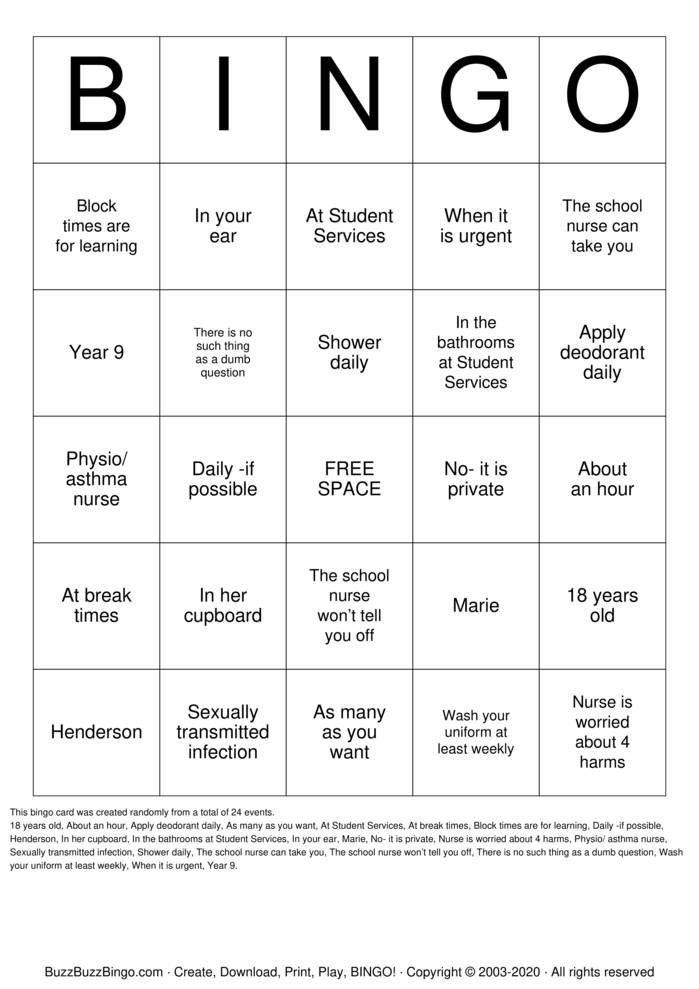Download Free School Nurse Bingo Bingo Cards Download Free School Nurse Bingo Bingo Cards