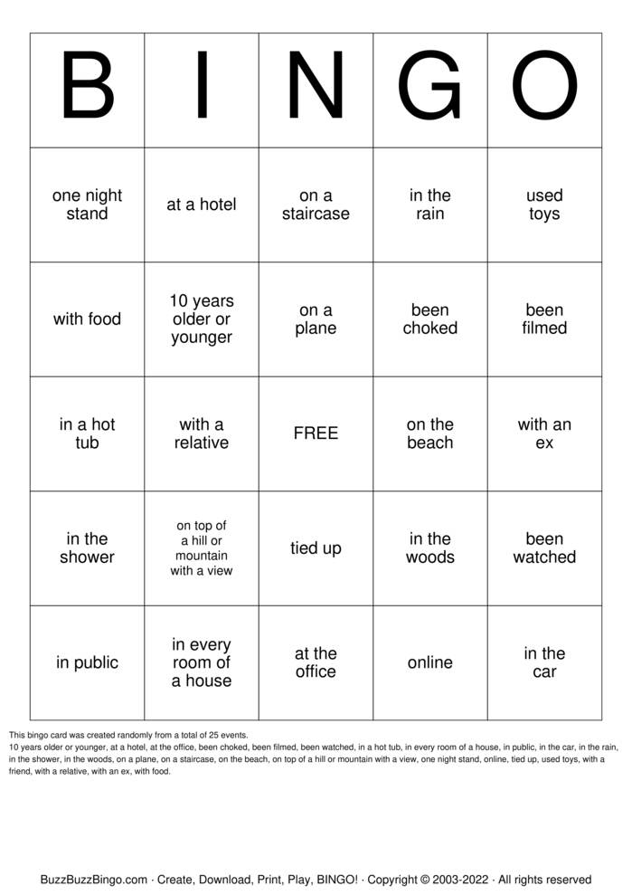 Download Free Sex Bingo Cards