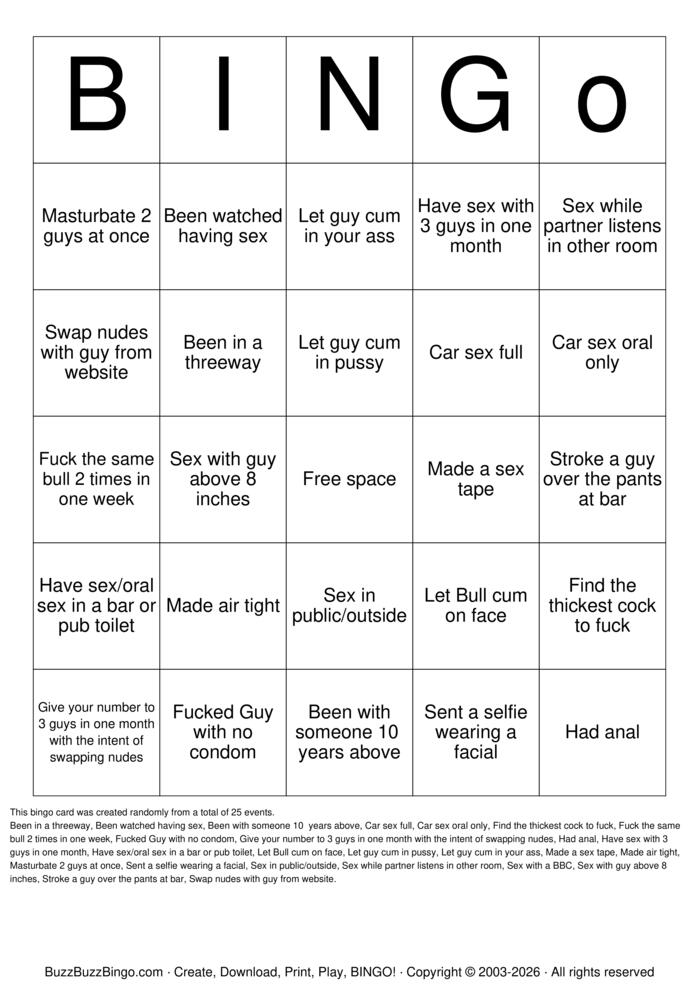 Download Free Slut wife bingo Bingo Cards