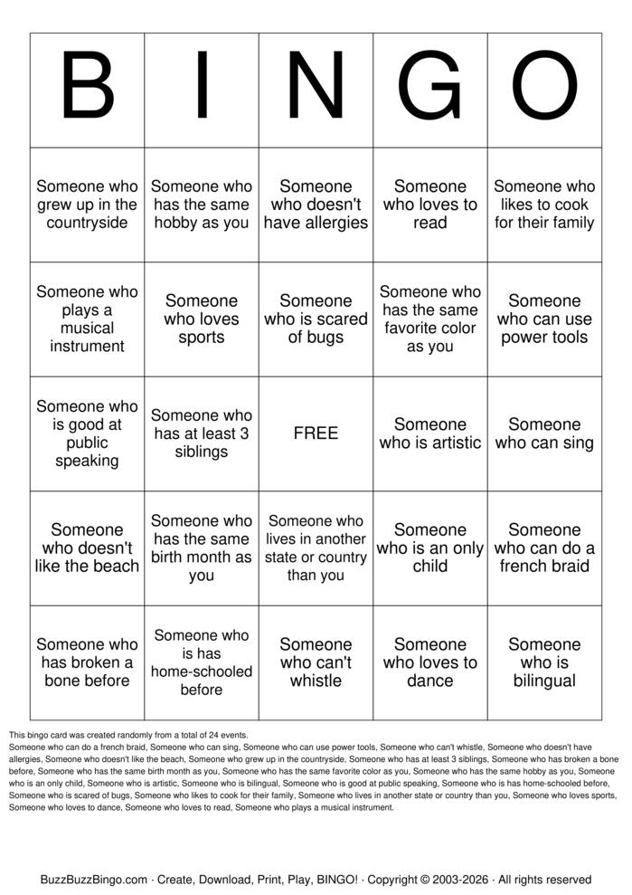 Download Free Speed Friending Bingo Cards