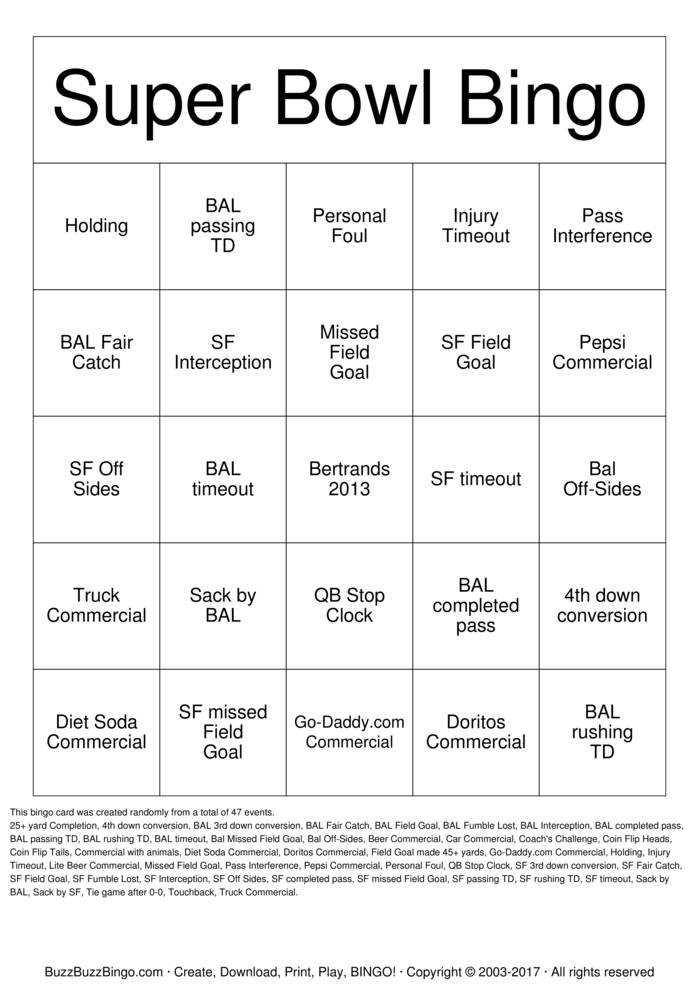 Superbowl Bingo Cards to Download, Print and Customize!