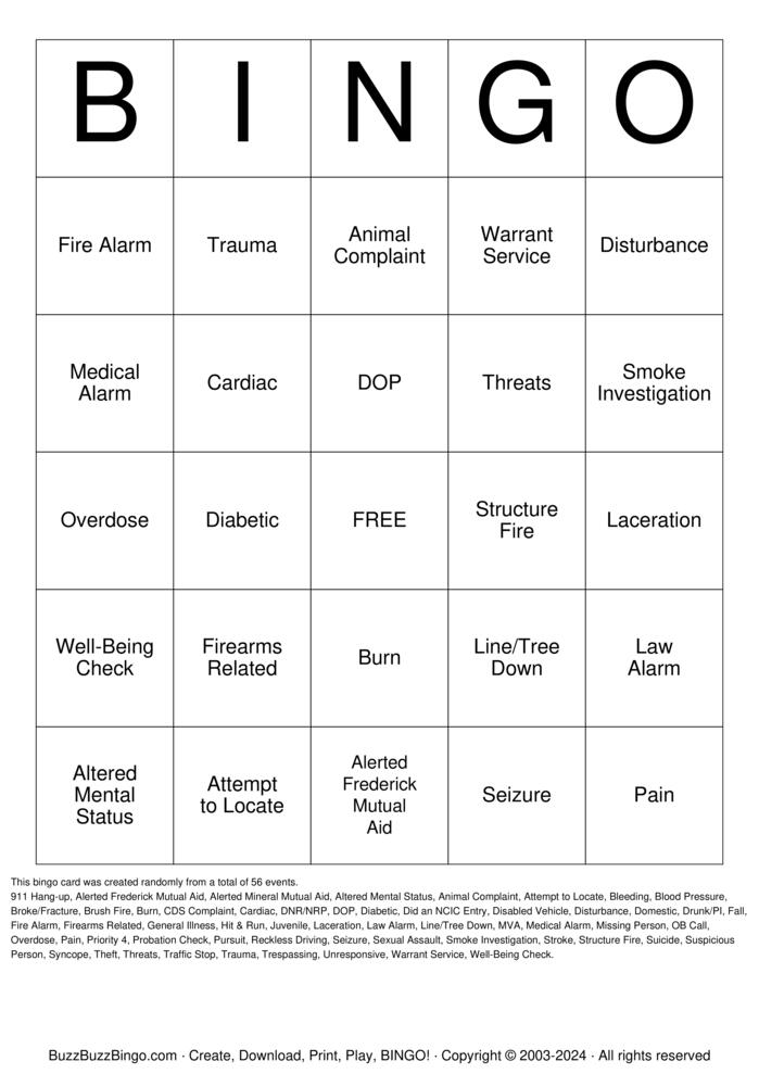 Download Free Telecommunicator Bingo Cards Download Free Telecommunicator Bingo Cards