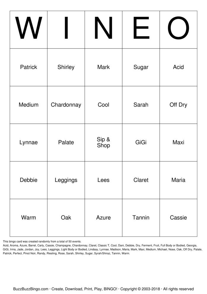 Download Free Wine-O Bingo Cards
