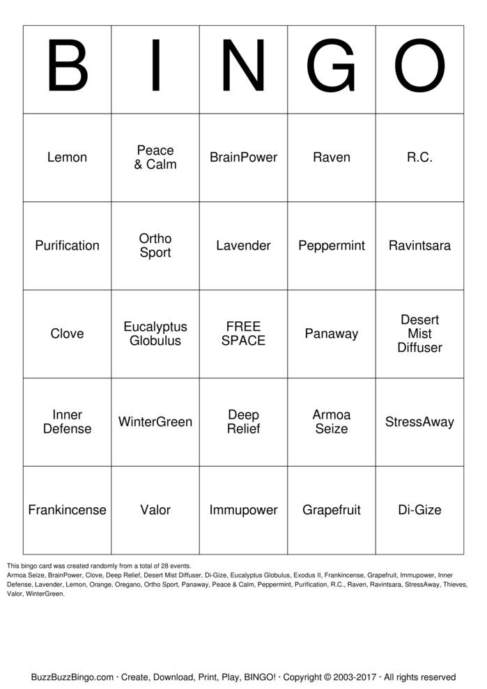 Download Free Young Living Bingo Cards Download Free Young Living Bingo Cards