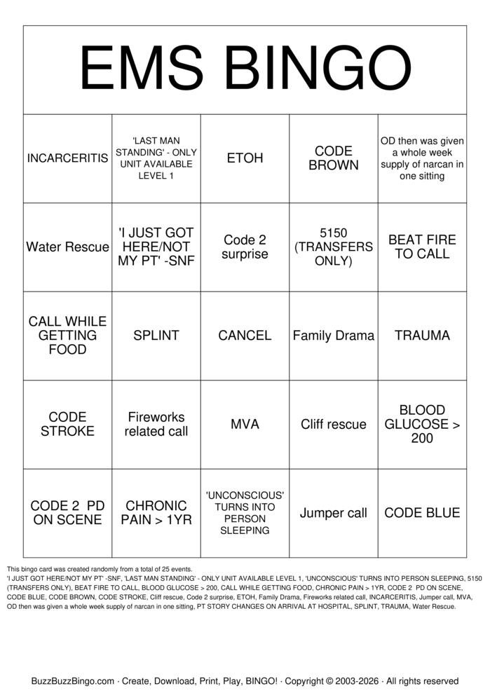 Download Free 4th of July EMS BINGO Bingo Cards Download Free 4th of July EMS BINGO Bingo Cards